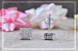0.30 Carat (ctw) Sterling Silver White Real Diamond Ice Cube Dice Shape Mens Hip Hop Iced Stud Earrings 1/3 CT