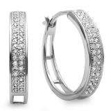 0.33 Carat (ctw) Platinum Plated Sterling Silver Round Diamond Hip Hop Iced Micro Pave Hoop Earrings 1/3 CT