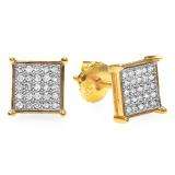 0.33 Carat (ctw) 18k Yellow Gold Plated Sterling Silver Round Diamond Square Shaped Iced Hip Hop Micro Pave Stud Earrings 1/3 CT