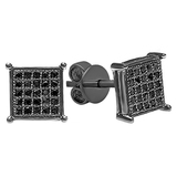 0.15 Carat (ctw) Black Rhodium Plated Sterling Silver Black Round Diamond Micro Pave Square Shape Hip Hop Iced Stud Earrings