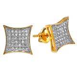 0.33 Carat (ctw) 10K Yellow Gold White Diamond Kite Shape Mens Hip Hop Iced Stud Earrings 1/3 CT