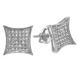 0.33 Carat (ctw) 10K White Gold White Diamond Kite Shape Mens Hip Hop Iced Stud Earrings 1/3 CT