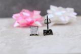 0.10 Carat (ctw) Black Rhodium Plated 14K White Gold Real Diamond V Prong Square Mens Hip Hop Iced Stud Earrings 1/10 CT