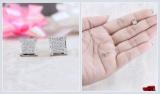 Round White Diamond Square Shape Screwback Unisex Stud Earrings (0.10 ctw, Color I-J, Clarity I2-I3) in 925 Sterling Silver