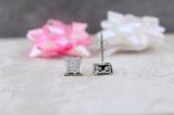 Round White Diamond Square Shape Screwback Unisex Stud Earrings (0.10 ctw, Color I-J, Clarity I2-I3) in 925 Sterling Silver