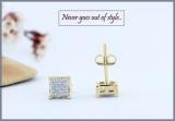 Round White Diamond Square Shape Unisex Stud Earrings (0.10 ctw, Color I-J, Clarity I2-I3) in Yellow Plated 925 Sterling Silver in Push Back