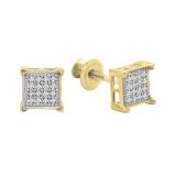 Round White Diamond Square Shape Unisex Stud Earrings (0.10 ctw, Color I-J, Clarity I2-I3) in Yellow Plated 925 Sterling Silver in Screw Back