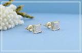 Round White Diamond Square Shape Unisex Stud Earrings (0.10 ctw, Color I-J, Clarity I2-I3) in Yellow Plated 925 Sterling Silver in Screw Back