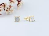 Round White Diamond Square Shape Unisex Stud Earrings (0.10 ctw, Color I-J, Clarity I2-I3) in Yellow Plated 925 Sterling Silver in Screw Back