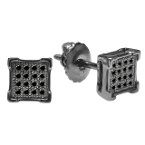 0.10 Carat (ctw) Black Rhodium Plated 14K White Gold Round Black Diamond V-Prong Square Shape Mens Hip Hop Iced Stud Earrings 1/10 CT