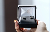 0.10 Carat (ctw) Black Rhodium Plated 14K White Gold Round Black Diamond V-Prong Square Shape Mens Hip Hop Iced Stud Earrings 1/10 CT