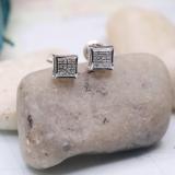 0.05 Carat (ctw) Sterling Silver Platinum Plated Diamond Kite Shape Mens Hip Hop Iced Stud Earrings