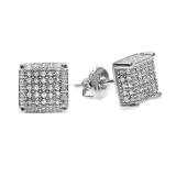 1.00 Carat (ctw) Platinum Plated Sterling Silver Diamond Dice Shape Ice Cube Mens Hip Hop Iced Stud Earrings