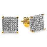 0.50 Carat (ctw) 18k Yellow Gold Plated Sterling Silver Round Diamond Cube Dice Shaped Iced Micro Pave Stud Earrings 1/2 CT