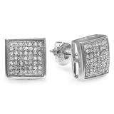 0.75 Carat (ctw) Platinum plated Sterling Silver Round Diamond Mens Hip Hop Iced Stud Earrings 3/4 CT