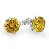 Citrine Round Yellow Cubic Zirconia CZ Sterling Silver 4 mm Stud Earrings