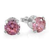 4mm Round Pink Topaz Cubic Zirconia CZ Sterling Silver Stud Earrings