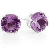 2.00 Carat (ctw)  6MM Real Genuine Purple Round Amethyst Sterling Silver Stud Earrings