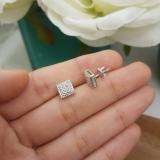 0.10 Carat (ctw) Platinum Plated Sterling Silver Real Diamond Square Shape Mens Hip Hop Iced Stud Earrings 1/10 CT