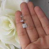 0.10 Carat (ctw) Platinum Plated Sterling Silver Real Diamond Square Shape Mens Hip Hop Iced Stud Earrings 1/10 CT