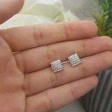 0.10 Carat (ctw) Platinum Plated Sterling Silver Real Diamond Square Shape Mens Hip Hop Iced Stud Earrings 1/10 CT