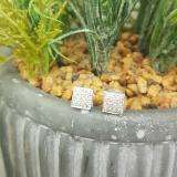 0.10 Carat (ctw) Platinum Plated Sterling Silver Real Diamond Square Shape Mens Hip Hop Iced Stud Earrings 1/10 CT