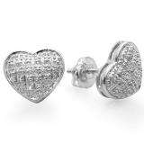 0.10 Carat (ctw) Platinum Plated Sterling Silver Real Diamond Heart Shape Mens Hip Hop Iced Stud Earrings 1/10 CT