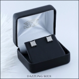 0.10 Carat Round White Diamond 8mm Square Hip Hop Iced Out Studs in 925 Sterling Silver, Push Back, Unisex Design Ladies, Mens Real Diamond Earrings