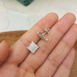 0.10 Carat (ctw) 10K White Gold Real Diamond Kite Shape Mens Hip Hop Iced Stud Earrings 1/10 CT