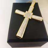 3.00 Carat (ctw) 18K Yellow Gold Plated Sterling Silver White Diamond Micro Pave Mens Hip Hop Style Religious Cross Pendant Necklace FREE CHAIN
