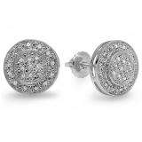0.33 Carat (ctw) Sterling Silver Real Diamond Rhodium Plated Round Shaped Men's Hip Hop Iced Stud Earrings 1/3 CT