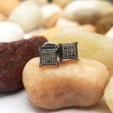 0.10 Carat (ctw) Black Plated Sterling Silver Round Black Diamond Square Shape Mens Hip Hop Iced Stud Earrings