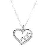 0.10 Carat (ctw) Sterling Silver White Diamond Ladies Heart Moms Gift Pendant 1/10 CT