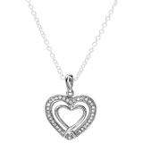 0.20 Carat (ctw) Sterling Silver White Diamond Ladies Double Heart Pendant 1/5 CT