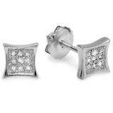 0.10 Carat (ctw) 10K White Gold Round Diamond 5.5mm Kite Shape Mens Hip Hop Iced Stud Earrings 1/10 CT