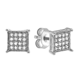 Round White Diamond Square Cluster Unisex Stud Earrings (0.25 ctw, Color I-J, Clarity I2-I3) in 18K Yellow Gold Plated Sterling Silver in Push Back