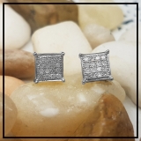 Round White Diamond Square Cluster Unisex Stud Earrings (0.25 ctw, Color I-J, Clarity I2-I3) in 18K Yellow Gold Plated Sterling Silver in Push Back
