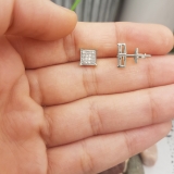 Round White Diamond Square Cluster Unisex Stud Earrings (0.25 ctw, Color I-J, Clarity I2-I3) in 18K Yellow Gold Plated Sterling Silver in Screw Back