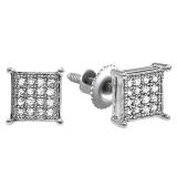0.25 Carat (ctw) Platinum Plated Sterling Silver Real Round Diamond Dice Shaped Hip Hop Iced Cube Stud Earrings 1/4 CT
