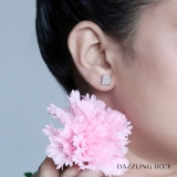 0.25 Carat (ctw) Platinum Plated Sterling Silver Real Round Diamond Dice Shaped Hip Hop Iced Cube Stud Earrings 1/4 CT