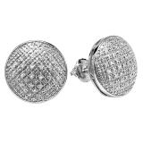 0.33 Carat (ctw) Platinum Plated Sterling Silver Round Diamond Concave Circle Shape Mens Ladies Unisex Hip Hop Iced Stud Earrings
