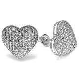 0.50 Carat (ctw) Platinum Plated Sterling Silver Round Diamond Heart Shape Mens Ladies Unisex Hip Hop Iced Stud Earrings