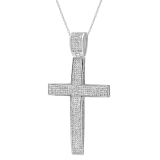 2.00 Carat (ctw) Sterling Silver White Diamond Micro Pave Mens Hip Hop Style Religious Cross Pendant Necklace FREE CHAIN
