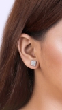 0.15 Carat (ctw) Platinum Plated Sterling Silver Real Diamond Dome Kite Shape Mens Ladies Hip Hop Iced 9 mm Stud Earrings
