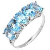 2.50 Carat (ctw) 10K White Gold Light Weight Oval Blue Topaz Gemstone Ladies 5 Stone Cocktail Ring