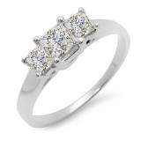 1.00 Carat (ctw) 14k White Gold Princess Cut Diamond Ladies Bridal Engagement Three Stone Ring