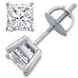 0.64 Carat (ctw) 14K White Gold Princess Cut White Diamond Ladies Stud Earrings