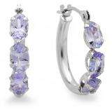 1.00 CT Sterling Silver Oval Tanzanite Gemstones Ladies Rhodium Plated Hoop Earrings