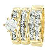Gold Trio Sets with 6 prong round Cubic Zirconia Head Men & Women's Ring