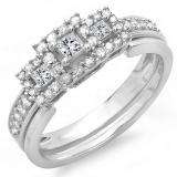 0.55 Carat (ctw) 14k White Gold Round & Princess Cut Diamond 3 Stone Ladies Engagement Bridal Ring Matching Wedding Band Set